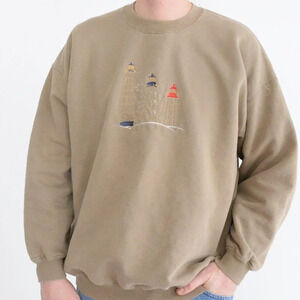 VTG 90'S Gilden  Activewear Heavyweight Lighthouses Sand Crew Neck Sweater XL